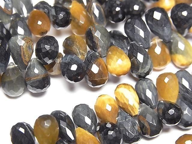 Mixed Tiger's Eye AA++ Drop Faceted Briolette half or 1strand beads (approx. 6 inches/16 cm)