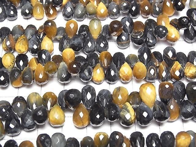 Mixed Tiger's Eye AA++ Drop Faceted Briolette half or 1strand beads (approx. 6 inches/16 cm)