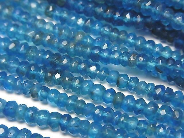 [Video] Neon Blue Apatite AA++ Faceted Button Rondelle half or 1strand beads (approx. 15 inches/38 cm)