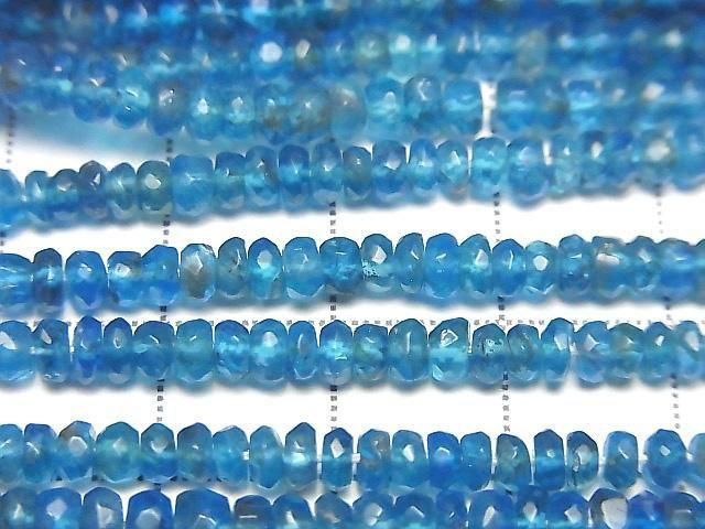 [Video] Neon Blue Apatite AA++ Faceted Button Rondelle half or 1strand beads (approx. 15 inches/38 cm)