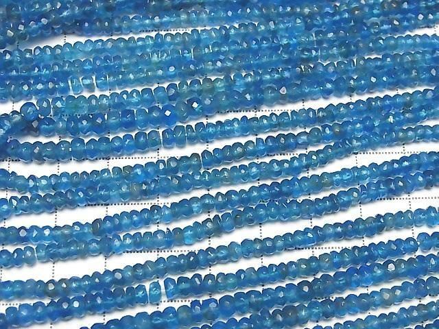 [Video] Neon Blue Apatite AA++ Faceted Button Rondelle half or 1strand beads (approx. 15 inches/38 cm)