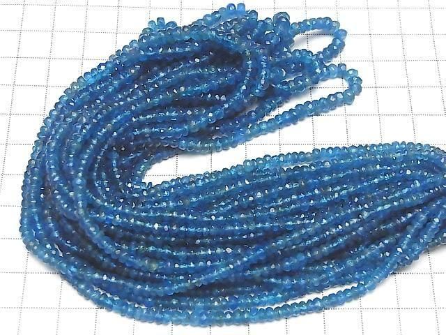 [Video] Neon Blue Apatite AA++ Faceted Button Rondelle half or 1strand beads (approx. 15 inches/38 cm)