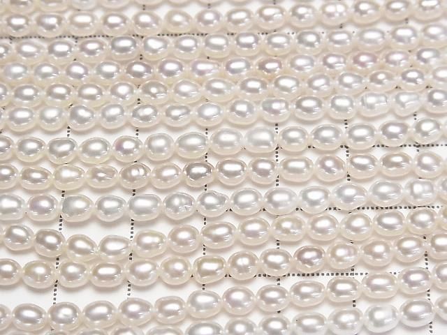 [Video] Fresh Water Pearl AA++ Rice 4.5x3.5x3.5mm White 1strand beads (approx. 15inch/37cm)