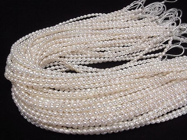 [Video] Fresh Water Pearl AA++ Rice 4.5x3.5x3.5mm White 1strand beads (approx. 15inch/37cm)