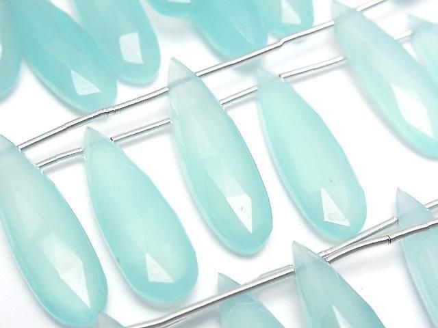 Sea Blue Chalcedony Faceted Pear Shape 25x7mm 1strand (5pcs )