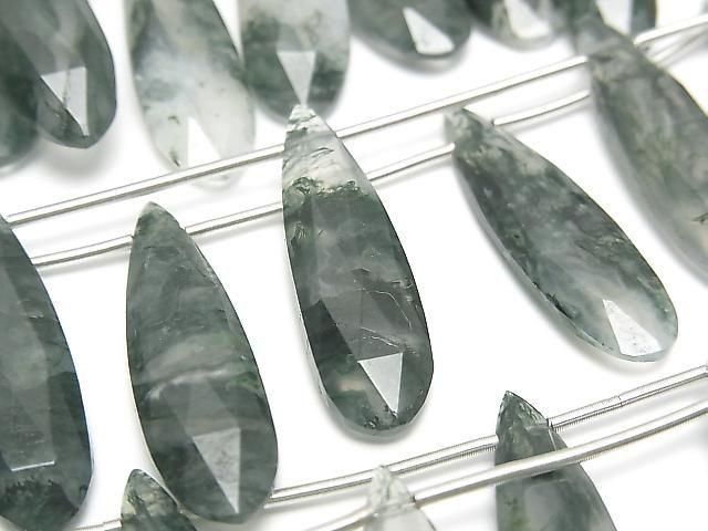 Moss Agate Faceted Pear Shape 25x7mm 1strand (5pcs )