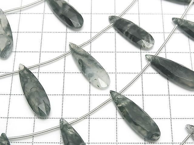Moss Agate Faceted Pear Shape 25x7mm 1strand (5pcs )