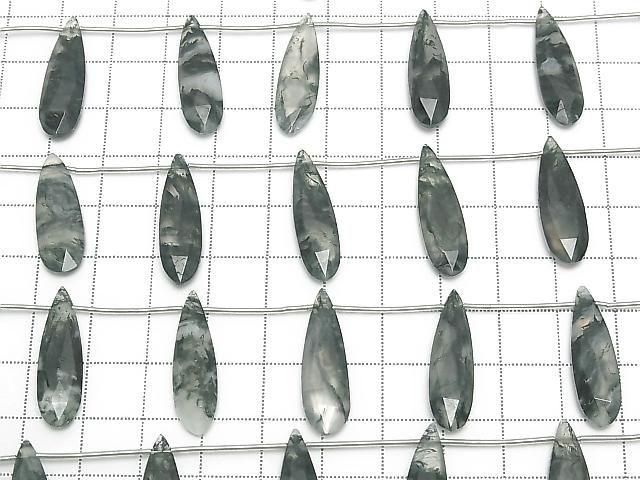 Moss Agate Faceted Pear Shape 25x7mm 1strand (5pcs )