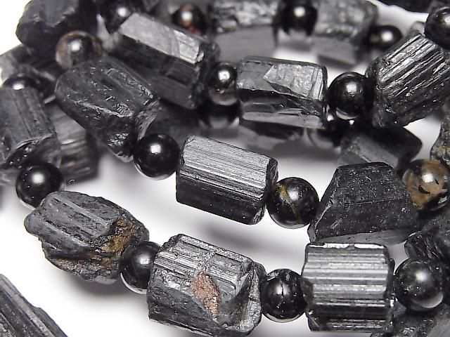 Black Tourmaline Rough Rock Nugget [S-M size] 1strand beads (Bracelet)