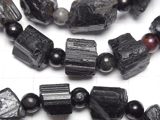 Black Tourmaline Rough Rock Nugget [S-M size] 1strand beads (Bracelet)