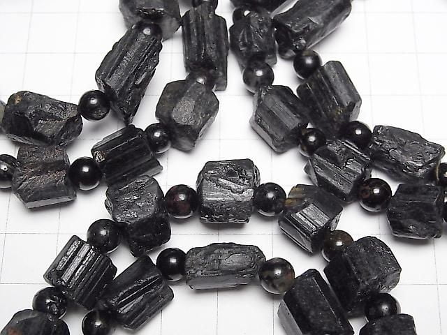 Black Tourmaline Rough Rock Nugget [S-M size] 1strand beads (Bracelet)