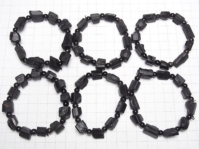 Black Tourmaline Rough Rock Nugget [S-M size] 1strand beads (Bracelet)