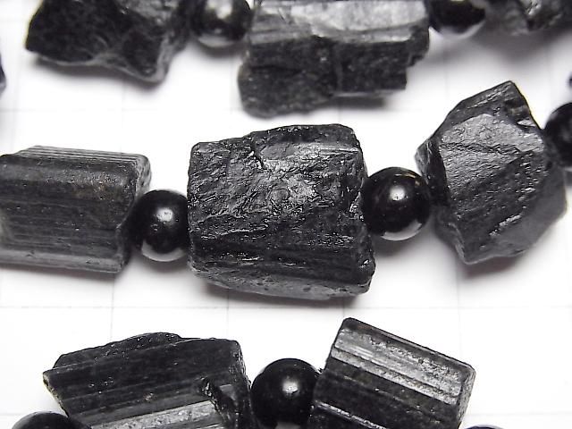 Black Tourmaline Rough Rock Nugget [M-L size] 1strand beads (Bracelet)