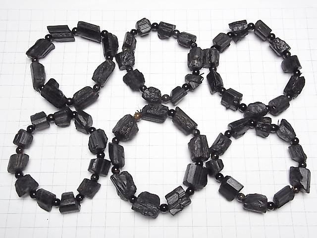 Black Tourmaline Rough Rock Nugget [M-L size] 1strand beads (Bracelet)