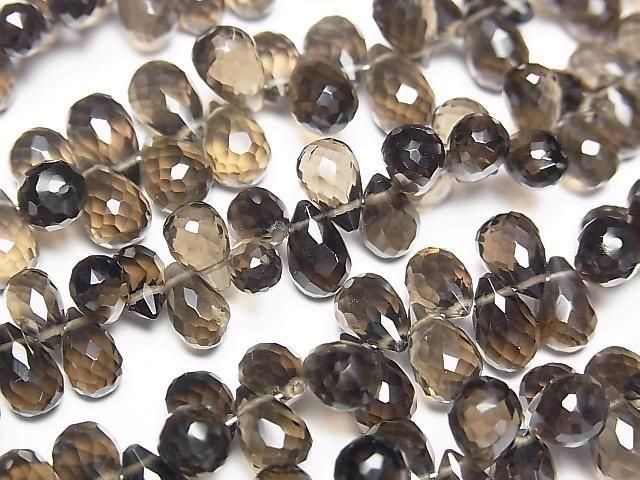 High Quality Smoky Quartz AAA Drop Faceted Briolette half or 1strand beads (aprx.6inch/16cm)