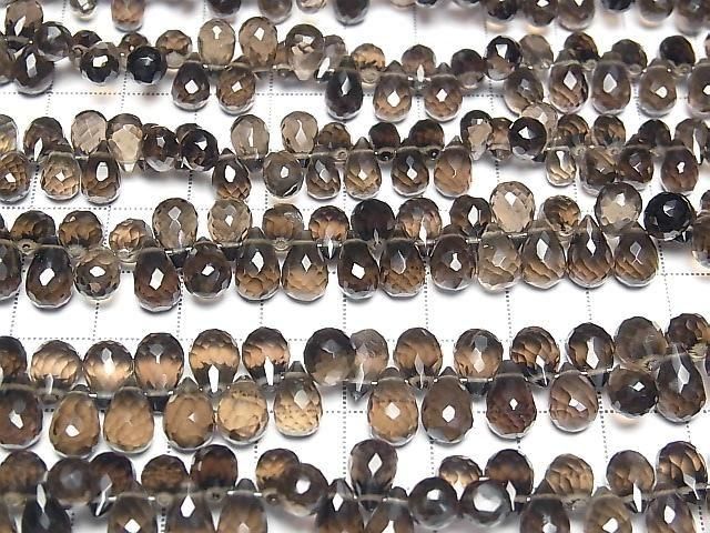 High Quality Smoky Quartz AAA Drop Faceted Briolette half or 1strand beads (aprx.6inch/16cm)