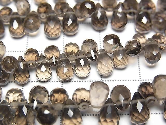 High Quality Smoky Quartz AAA Drop Faceted Briolette [Medium Color] Half or 1strand beads (approx. 6 inches/16 cm)