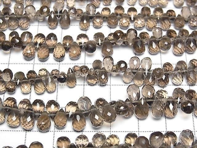 High Quality Smoky Quartz AAA Drop Faceted Briolette [Medium Color] Half or 1strand beads (approx. 6 inches/16 cm)