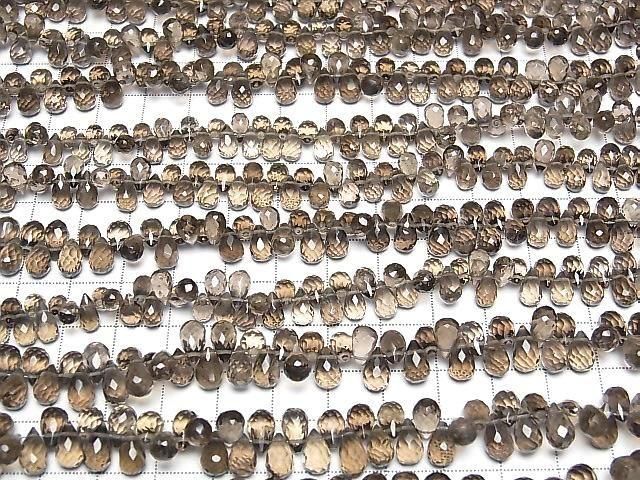 High Quality Smoky Quartz AAA Drop Faceted Briolette [Medium Color] Half or 1strand beads (approx. 6 inches/16 cm)