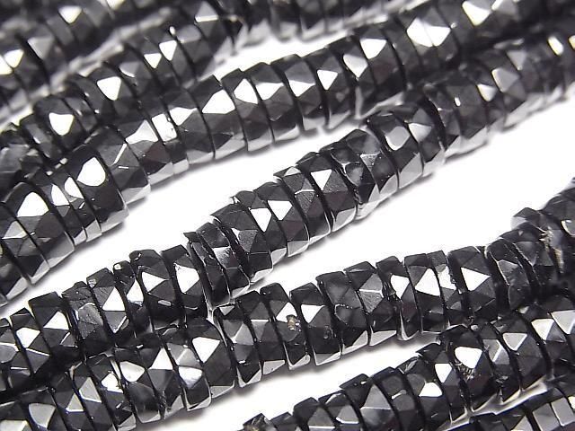 Black Spinel AAA Faceted Button Rondelle 6x6x1.5mm half or 1strand beads (approx. 7 inches/17 cm)
