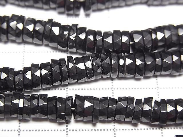 Black Spinel AAA Faceted Button Rondelle 6x6x1.5mm half or 1strand beads (approx. 7 inches/17 cm)