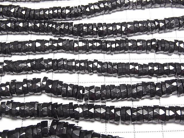 Black Spinel AAA Faceted Button Rondelle 6x6x1.5mm half or 1strand beads (approx. 7 inches/17 cm)