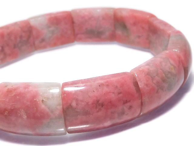Rhodonite Silica AA++ 2-Hole Rectangle 1strand Bangle Bracelet NO.11 [One of a kind]