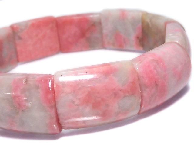 Rhodonite Silica AA++ 2-Hole Rectangle 1strand Bangle Bracelet NO.12 [One of a kind]
