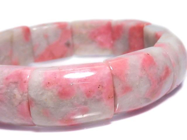 Rhodonite Silica AA++ 2-Hole Rectangle 1strand Bangle Bracelet NO.14 [One of a kind]