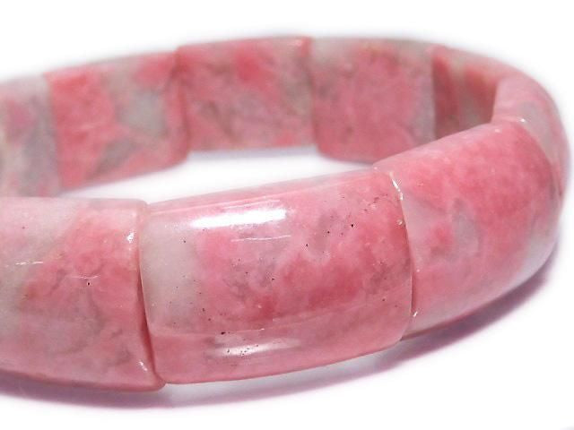 Rhodonite Silica AA++ 2-Hole Rectangle 1strand Bangle Bracelet NO.15 [One of a kind]