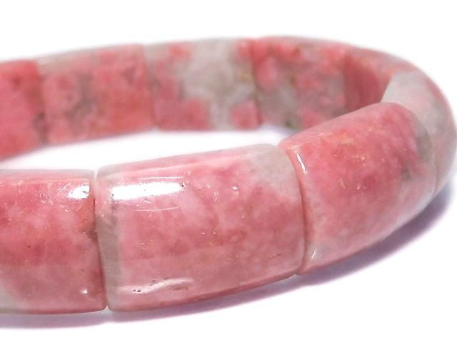 Rhodonite Silica AA++ 2-Hole Rectangle 1strand Bangle Bracelet NO.16 [One of a kind]