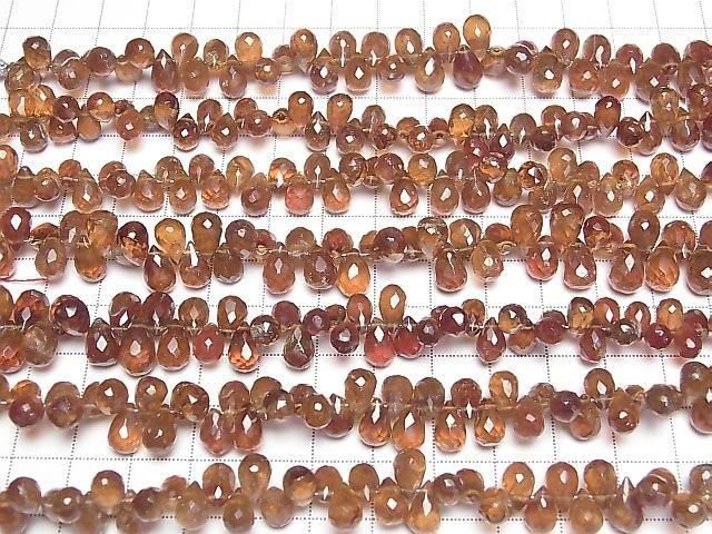 High Quality Hessonite Garnet AA++ Drop Faceted Briolette half or 1strand beads (aprx.6inch/15cm)