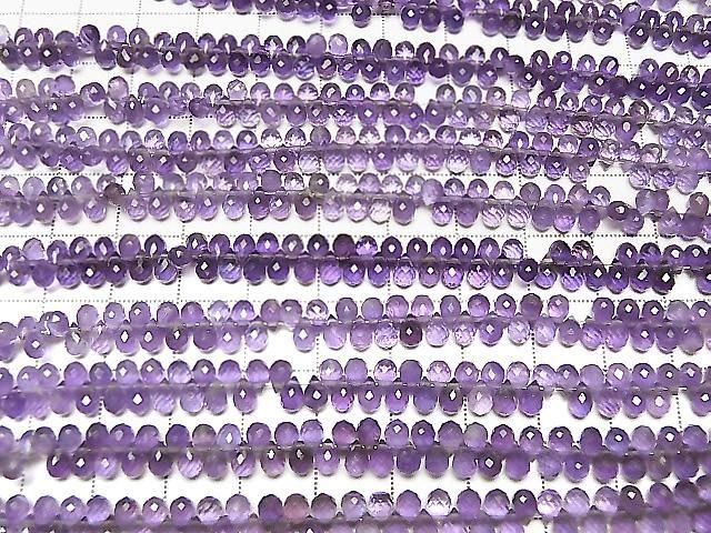 High Quality Amethyst AAA Drop Faceted Briolette 4x3x3mm half or 1strand beads (aprx.6inch/14cm)