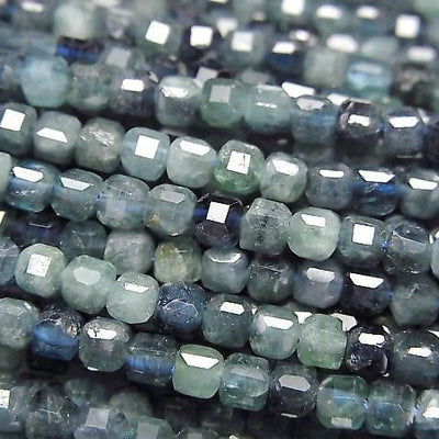 Indigolith Turmalin AA++ Würfelform 3x3x3mm halb oder 1 Strang Perlen (ca. 15 Zoll/37 cm) Hochwertig!