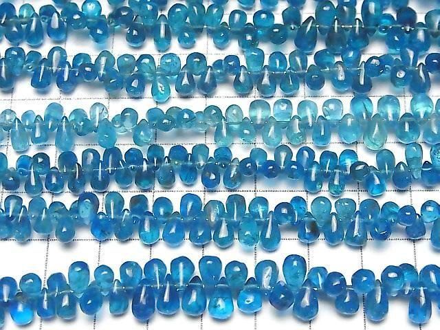 High Quality Neon Blue Apatite AAA- Drop (Smooth) Half or 1strand beads (approx. 7 inches/18 cm)