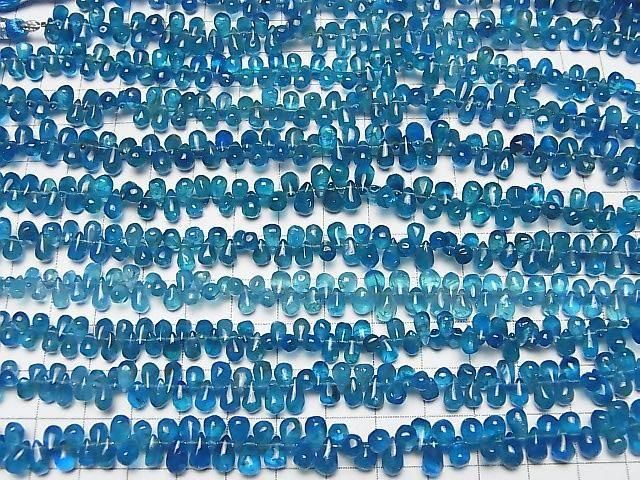 High Quality Neon Blue Apatite AAA- Drop (Smooth) Half or 1strand beads (approx. 7 inches/18 cm)