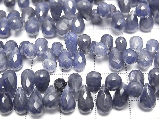 Blue Quartz Drop Faceted Briolette [S size] half or 1strand beads (approx. 6 inches/16 cm)