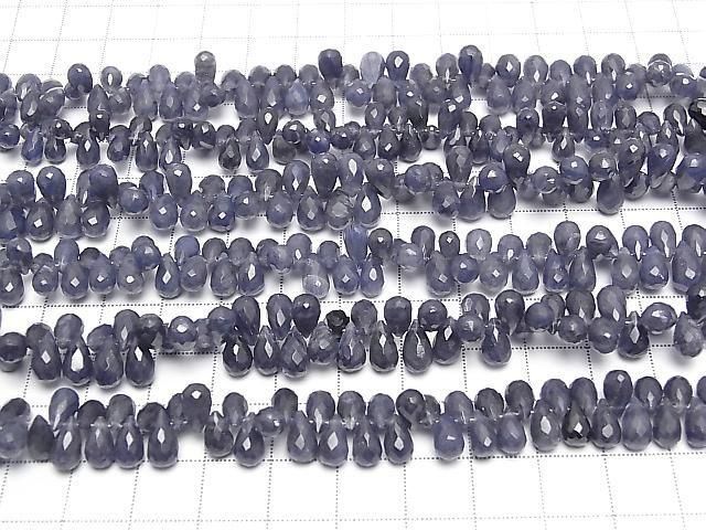 Blue Quartz Drop Faceted Briolette [S size] half or 1strand beads (approx. 6 inches/16 cm)