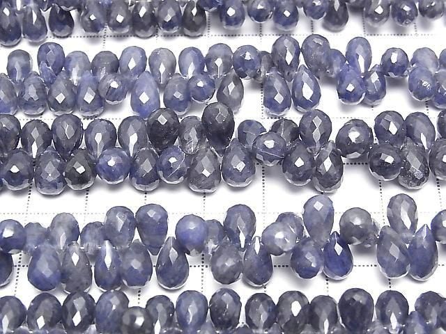 Blue Quartz Drop Faceted Briolette [S-M size] half or 1strand beads (approx. 6 inches/16 cm)