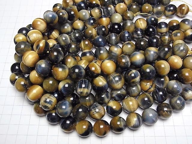 Silver-blue & golden Tiger's Eye AA++ Round 16mm half or 1strand beads (approx. 15 inches/36 cm)