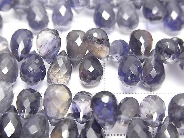 High Quality Iolite AA++ Drop Faceted Briolette [Medium-Dark Color] Half or 1strand beads (approx. 6 inches/16 cm)