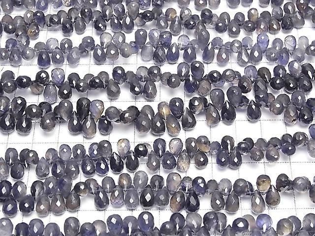 High Quality Iolite AA++ Drop Faceted Briolette [Medium-Dark Color] Half or 1strand beads (approx. 6 inches/16 cm)