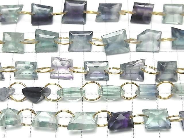 High Quality Multicolor Fluorite AAA Fancy Shape Cut [Double Hole] 1 Strand (7pcs)