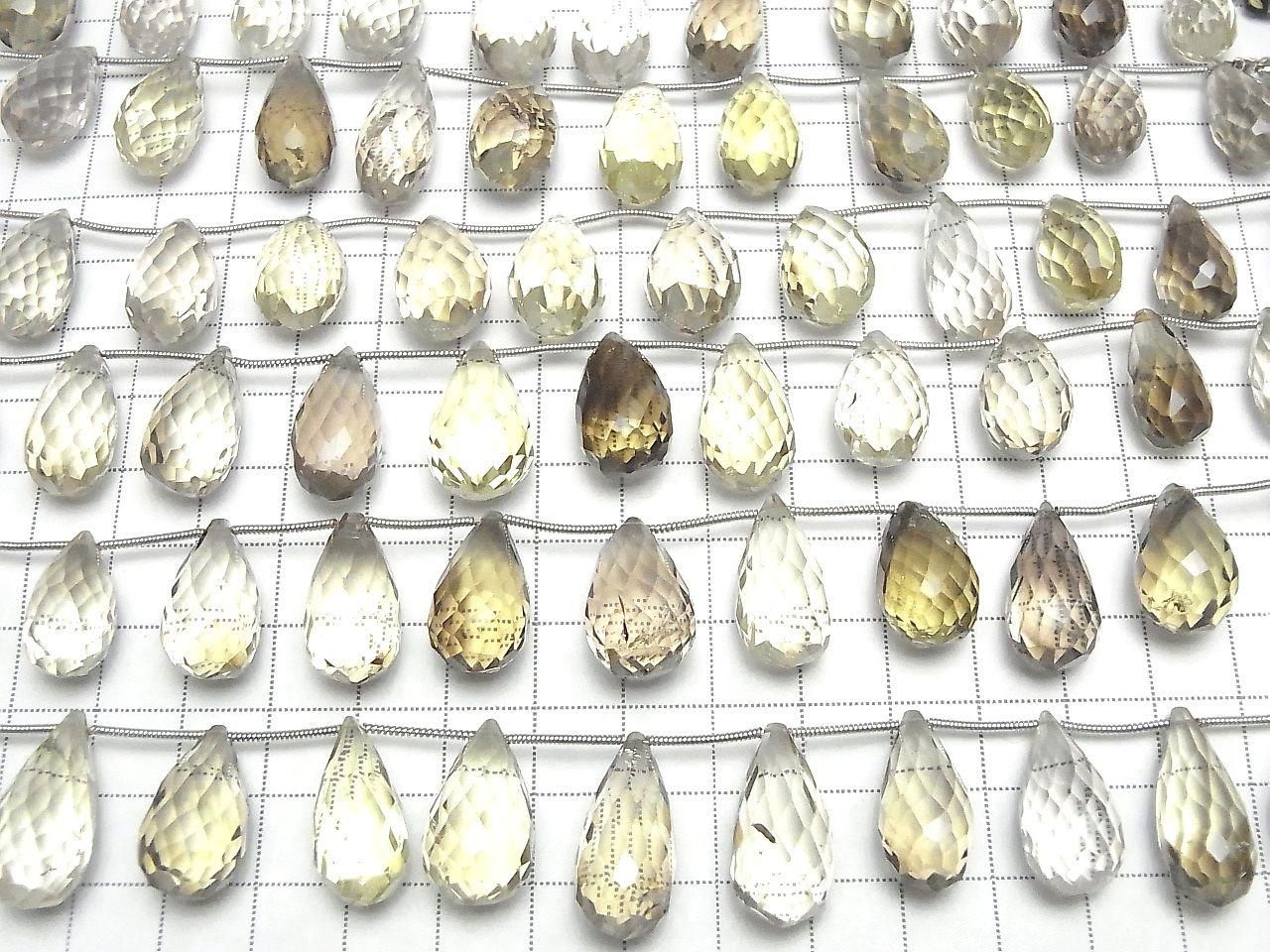 High Quality Lemon x Smoky Quartz AAA- Drop Faceted Briolette 1strand (10pcs )