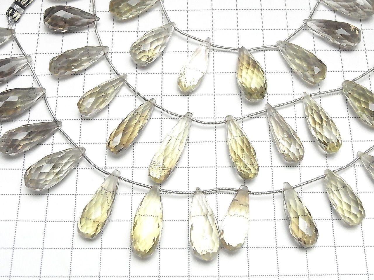 High Quality Lemon x Smoky Quartz AAA- Drop Faceted Briolette 1strand (10pcs )