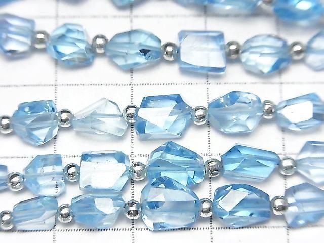 High Quality Swiss Blue Topaz AAA- Faceted Nugget (half or 1strand beads) (approx. 7 inches/18 cm)