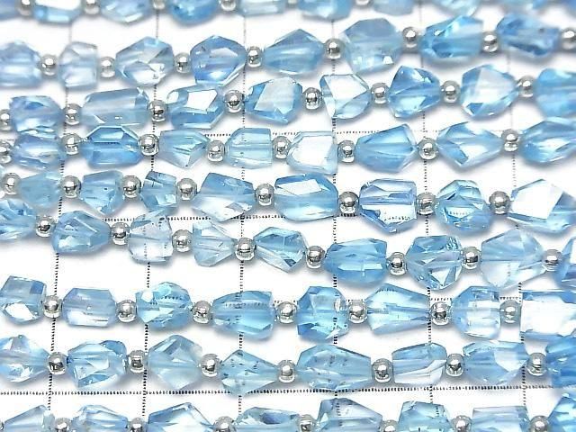 High Quality Swiss Blue Topaz AAA- Faceted Nugget (half or 1strand beads) (approx. 7 inches/18 cm)