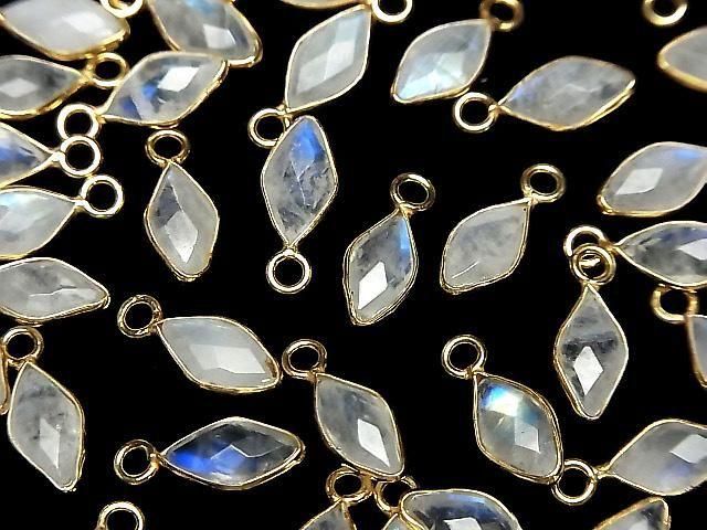 Rainbow Moonstone AA++ Bezel Setting Diamond Shape 11x6mm 18KGP 3pcs