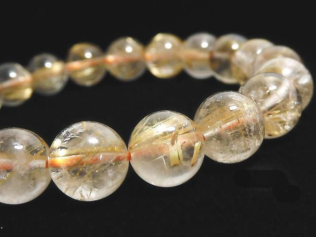 Rutilated Quartz AA++ Round 9mm 1strand beads (Bracelet) NO.16 [One of a kind]