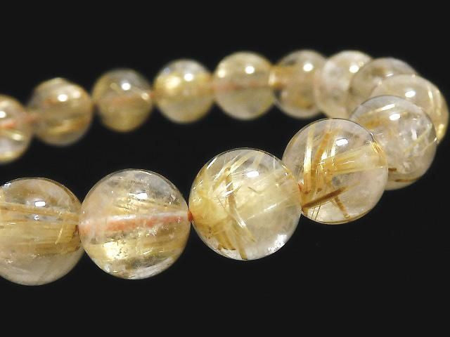 Rutilated Quartz AA++ Round 10mm 1strand beads (Bracelet) NO.18 [One of a kind]